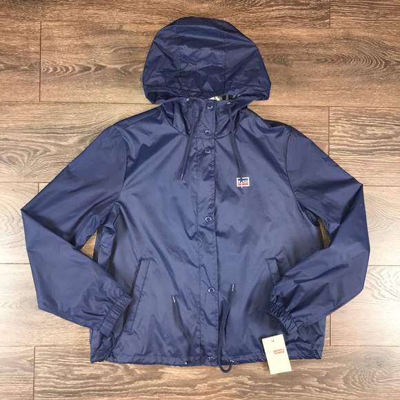 Levi's Kids Navy Blue Retro Rain Slicker Hooded Jacket Size Large LW8RN671 - Picture 1 of 12